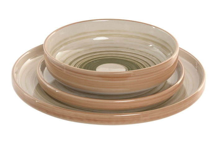 VAJILLA SET 18 GRES 27X27X2,8 RELIEVE VERDE