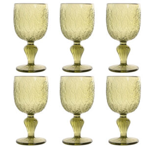 COPA SET 6 CRISTAL 8X8X17 340ML HOJA RELIEVE VERDE